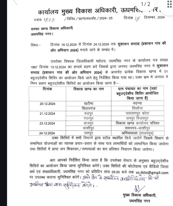 प्रशासन गांव की ओर अभियान के तहत ग्रामीणों तक पहुंचेगी सरकारी योजनाओं की जानकारी। देखें गांवों की सूची